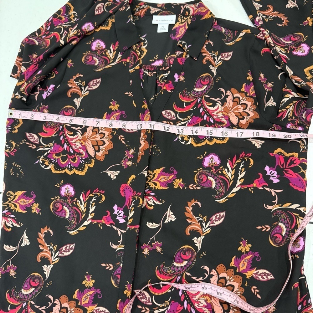 Liz Claiborne Paisley Button Down Blouse Long Sleeve Black Shirt Women’s Size PL - Picture 7 of 11